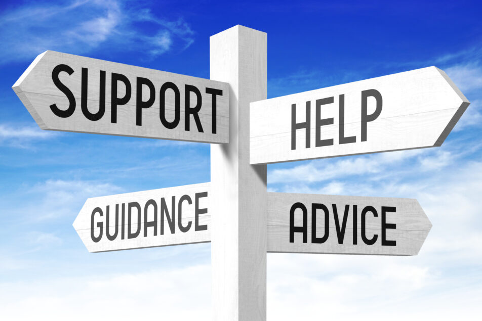 customer support wooden signpost